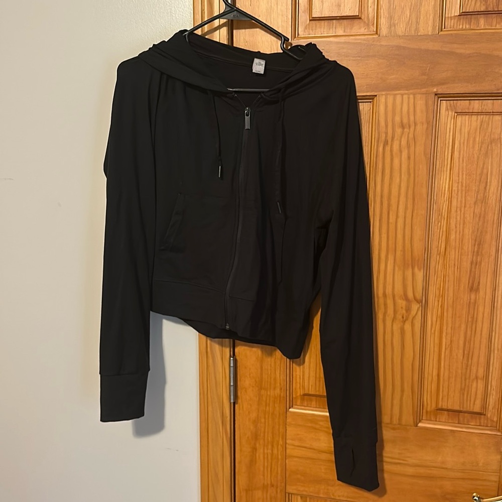 Black cropped zip up hoodie